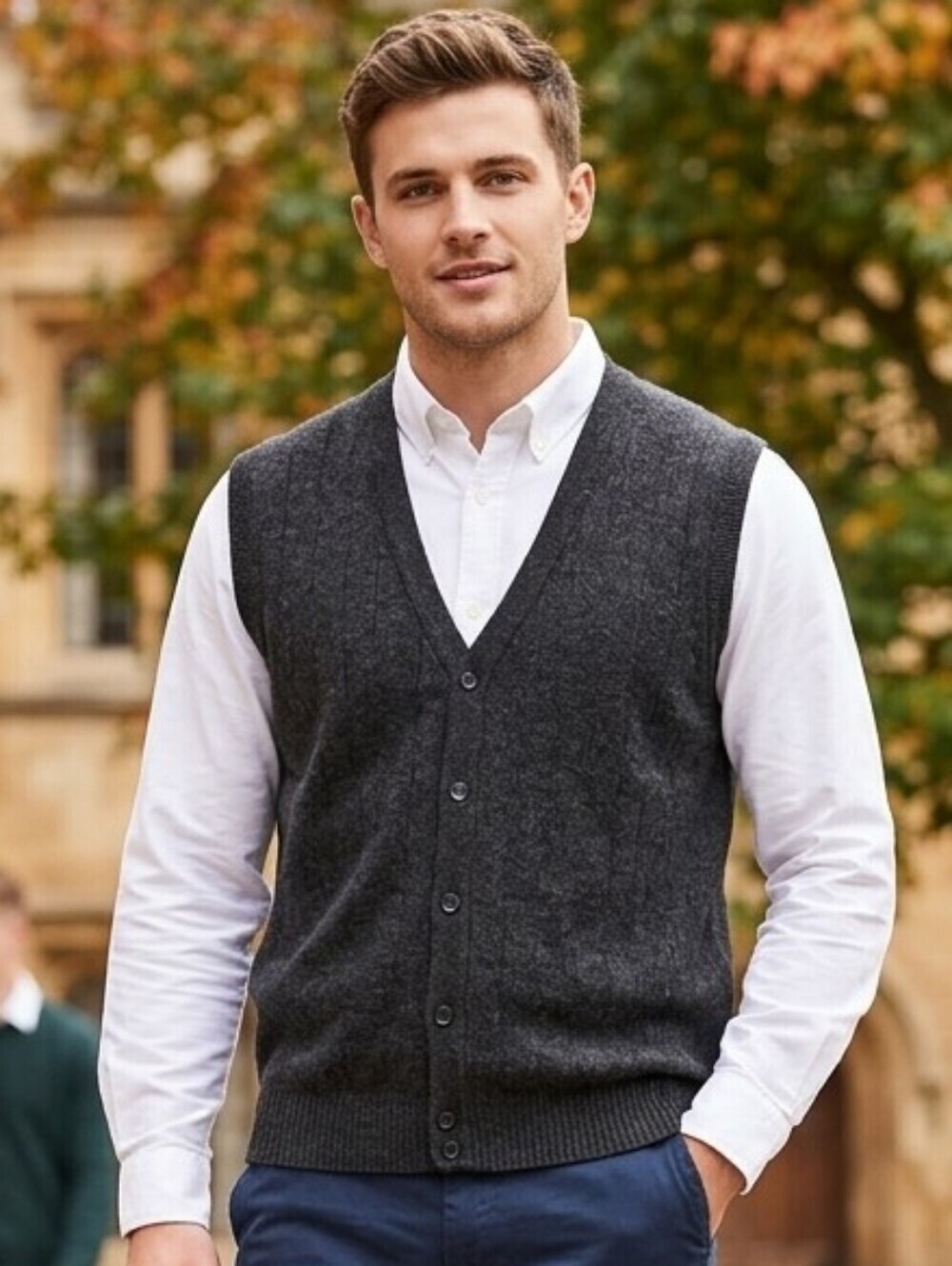 HYDE PARK Men's Vintage Knit Sweater Vest With Buttons, Size 2XL
